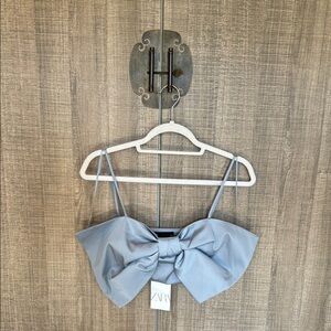 Zara Light Blue Bow Crop‎ Top